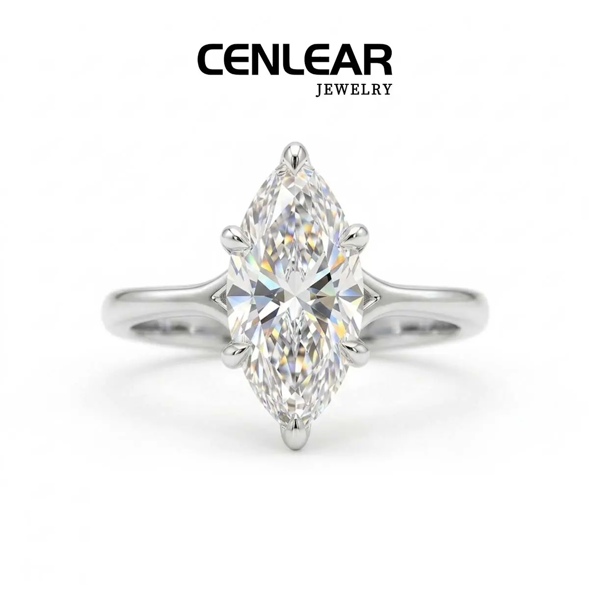 CENLEAR 3CT Marquise Cut Moissanite Ring for Women, Sparkly Travel Engagement Ring, Brass White Gold Plated Solitaire Promise Ring, Diamond Alternative Wedding Jewelry Gift