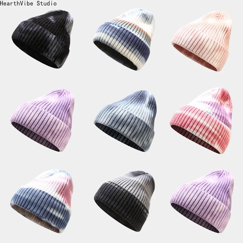 Unisex Tie Dye Ribbed Texture Beanie Hat - Soft Warm Knit, Colorful Gradient Skull Cap with Cuff, All Seasons Streetwear Sports & Outdoor Accessory, Unisex Wear