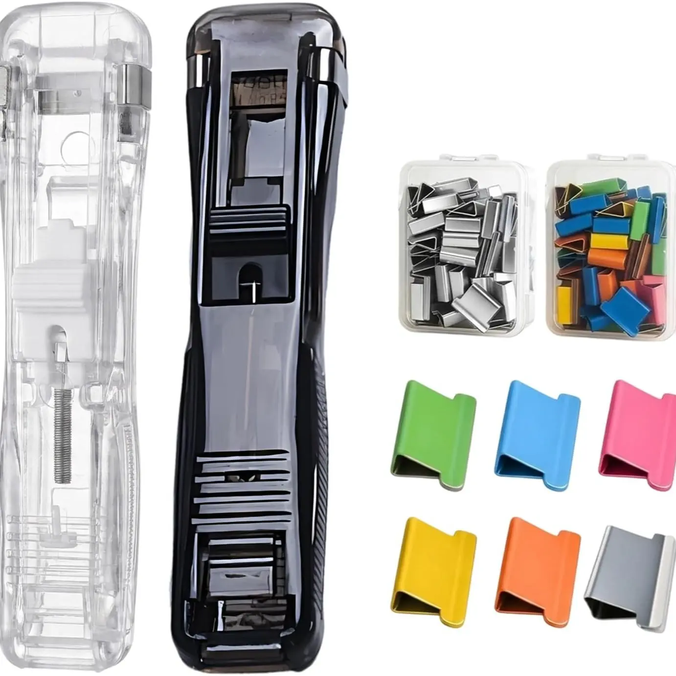 2-Pack Push-Button Stapler, Binder Clips, Desktop Stapler with 100 Reusable Stainless Steel Staples, Holds Up to 40 Sheets, Office & School Supplies, Office Accessories