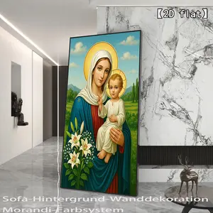 2D flat Virgin Mary Holding God in the Field Unframed Canvas Art - Wall Decor, Suitable for Living Room and Bedroom, Aesthetic Room Decoration, Large Canvas Mural