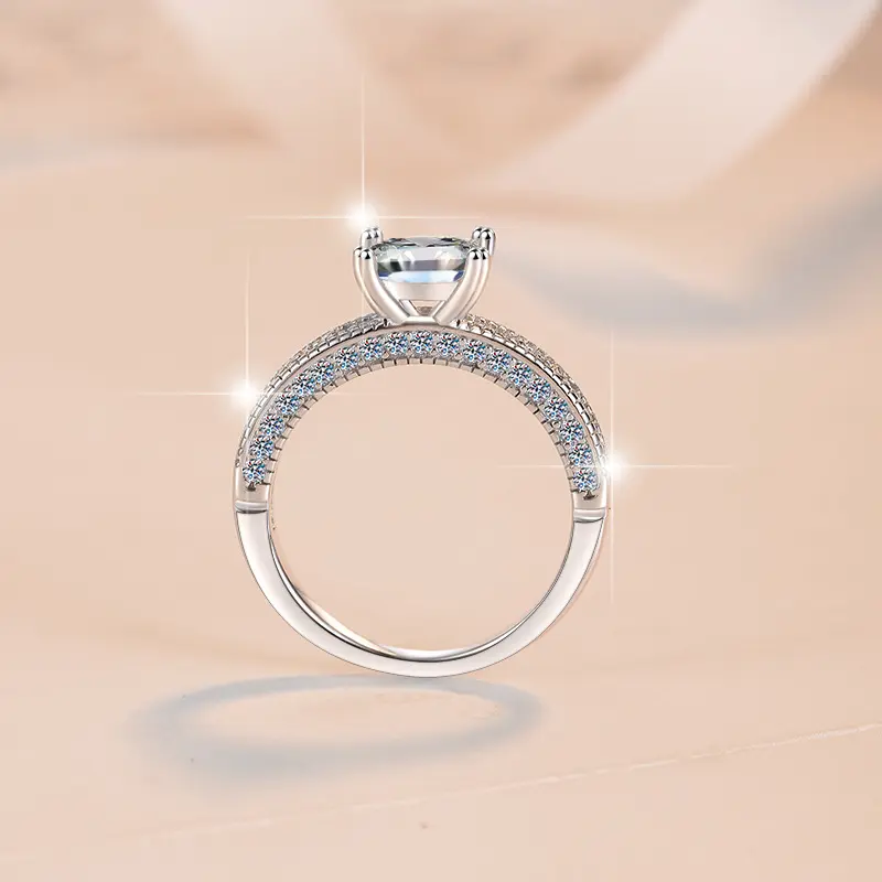 Old Money Style Moissanite Ring in S925 Sterling Silver, Princess Cut Solitaire Promise Jewelry for Single Women, Female, Adults, One Size