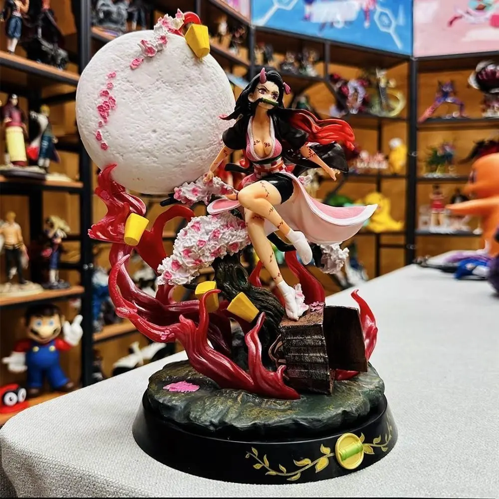 One Piece, Nezuko Kamado Collectible Statue, Demon Slayer Anime Figure, Anime Character Statue, Collectible Figure Decor for Fans & Display, Demon Form with Blood Flame and Moon Base