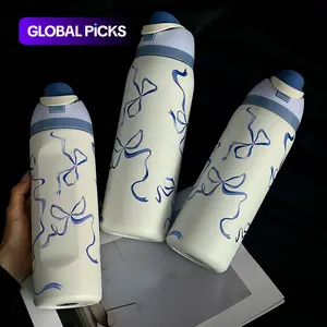 Butterfly Pattern Vacuum Flask, 1 Count 24oz-32oz-40oz Large Capacity Insulated Water Bottle with Straw, Drinking Cup for Home Office School Outdoor, Stainless Steel Tumbler, Hydration Tumbler, Drinkware