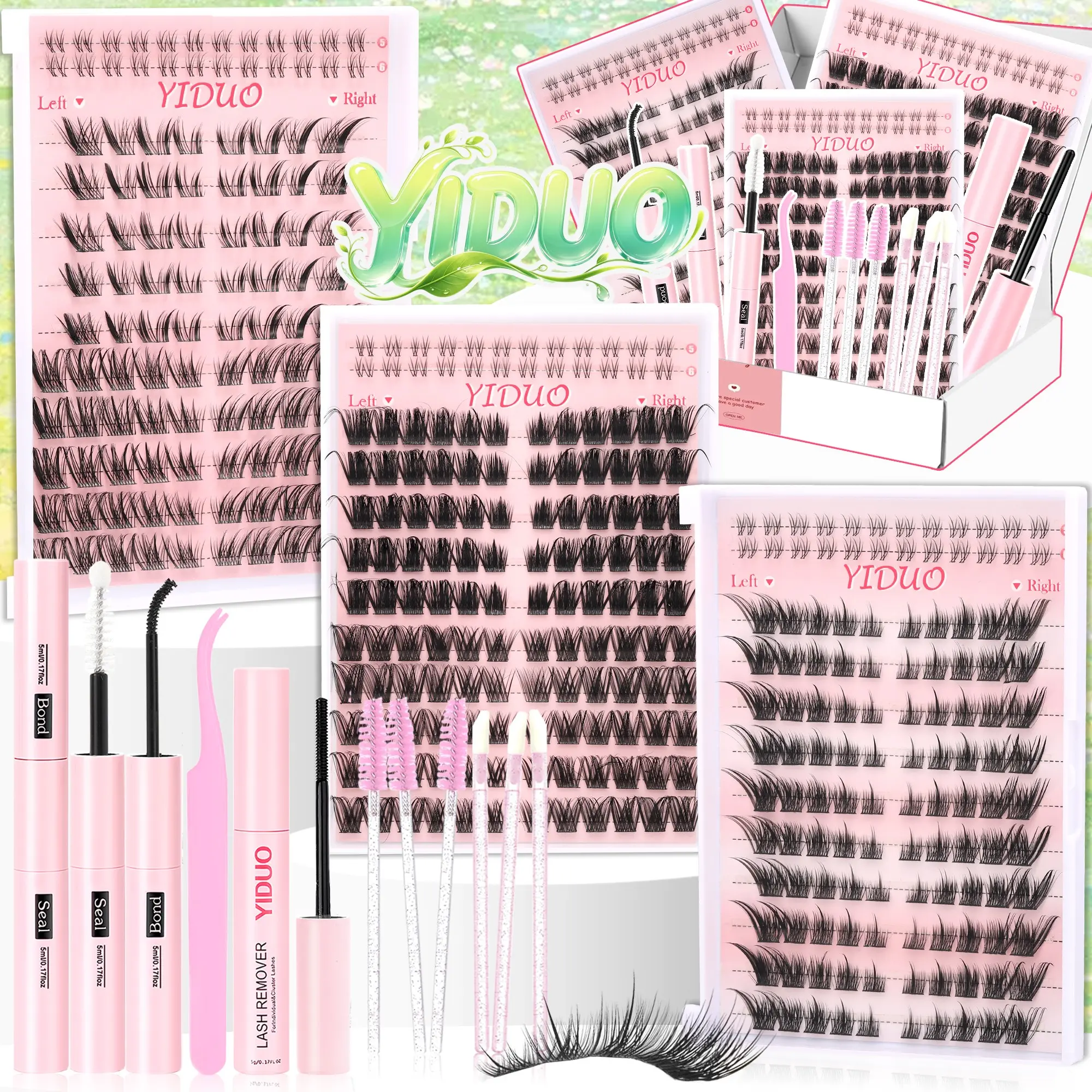 YIDUO Fox Eye DIY Eyelash Kit – 3 Pre-Mapped Styles (Spike/Wispy/Fairy), 382PCS C-Curl with  Bond, Seal, Remover, Tweezers & Brushes – Low-Effort, High-Reward Foxy Eye Lift at Home!
