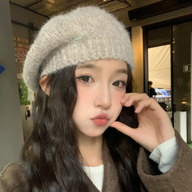 Women's Knit Beret Hat - Winter Thick Warm Woolen Cap, Korean Slouchy Unisex Wear, Big Head Friendly Fleece Lined Newsboy Bonnet, Soft Thermal Elastic Outdoor Daily Matching Headwear