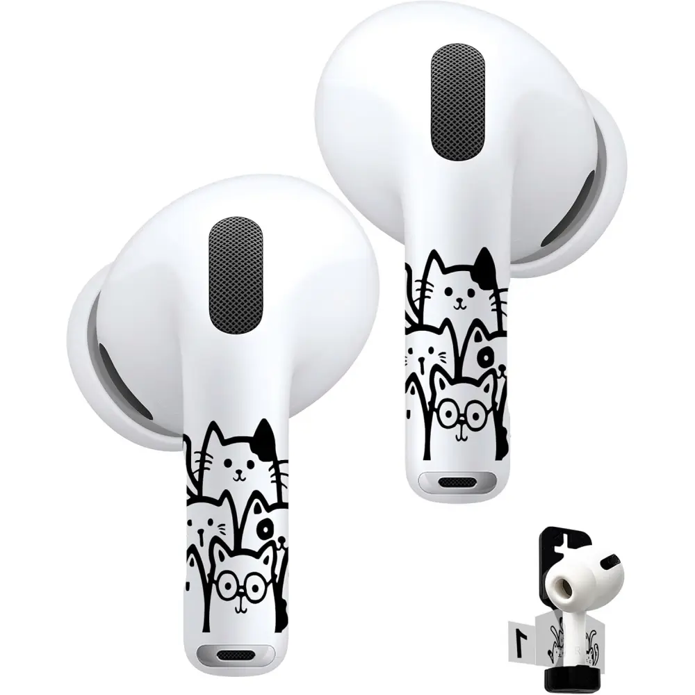 Cartoon Black Cat Ultra-Thin Headphone Skin Sticker Wrap for AirPods 1/2/3/4 & Pro 1/2/3 - In-Ear Earbuds Accessory, Easy to Identify Your Earbuds, Case-Friendly, Holidays/Birthdays Gift, Not Water Resistant, for Kids