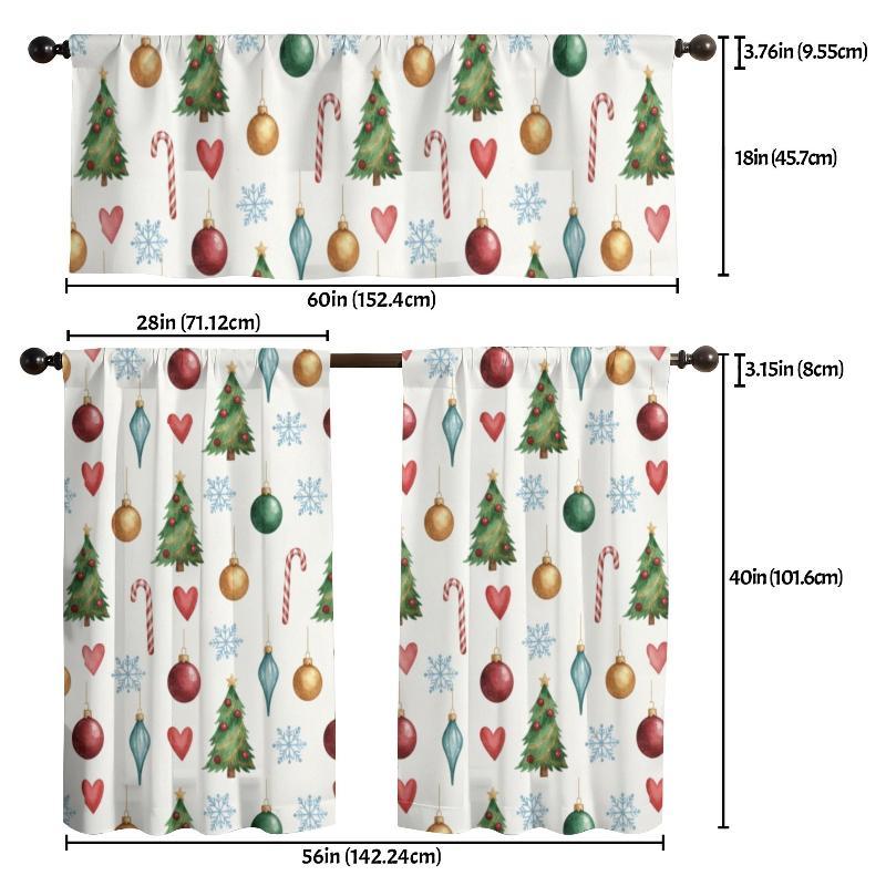 3pcs Panels Blackout Kitchen Curtain Suitable for Kitchen Cafe - Mistletoe Pinecone & Bow Print Valance Tier Curtain, Machine Washable Window