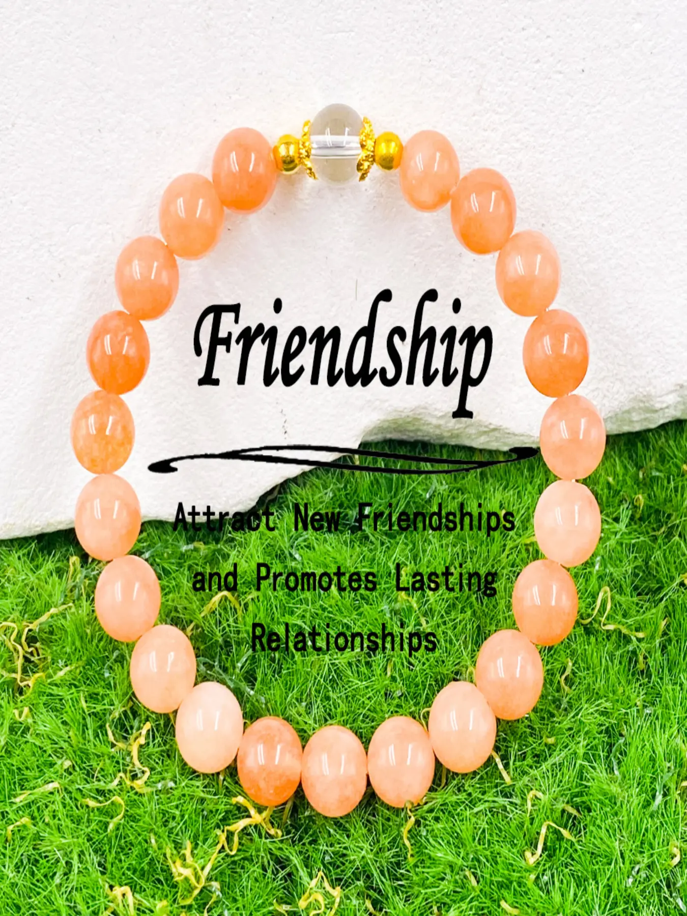 Soft Orange Artificial Crystal Round Beaded Bracelet Versatile Daily Wrist Jewelry For Women.