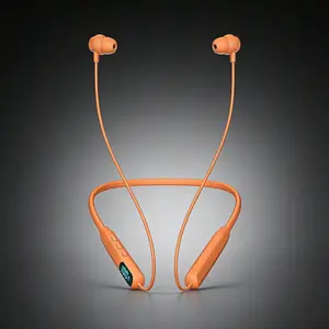 New Arrival Wireless Bluetooth Neckband Headphones (Orange, LED Battery Indicator), USB-C Fast Charging, Noise Cancellation, Ergonomic Design, Memory Function, High-Quality Audios, for Office/Outdoor Use, New Year Gift,Cancelling