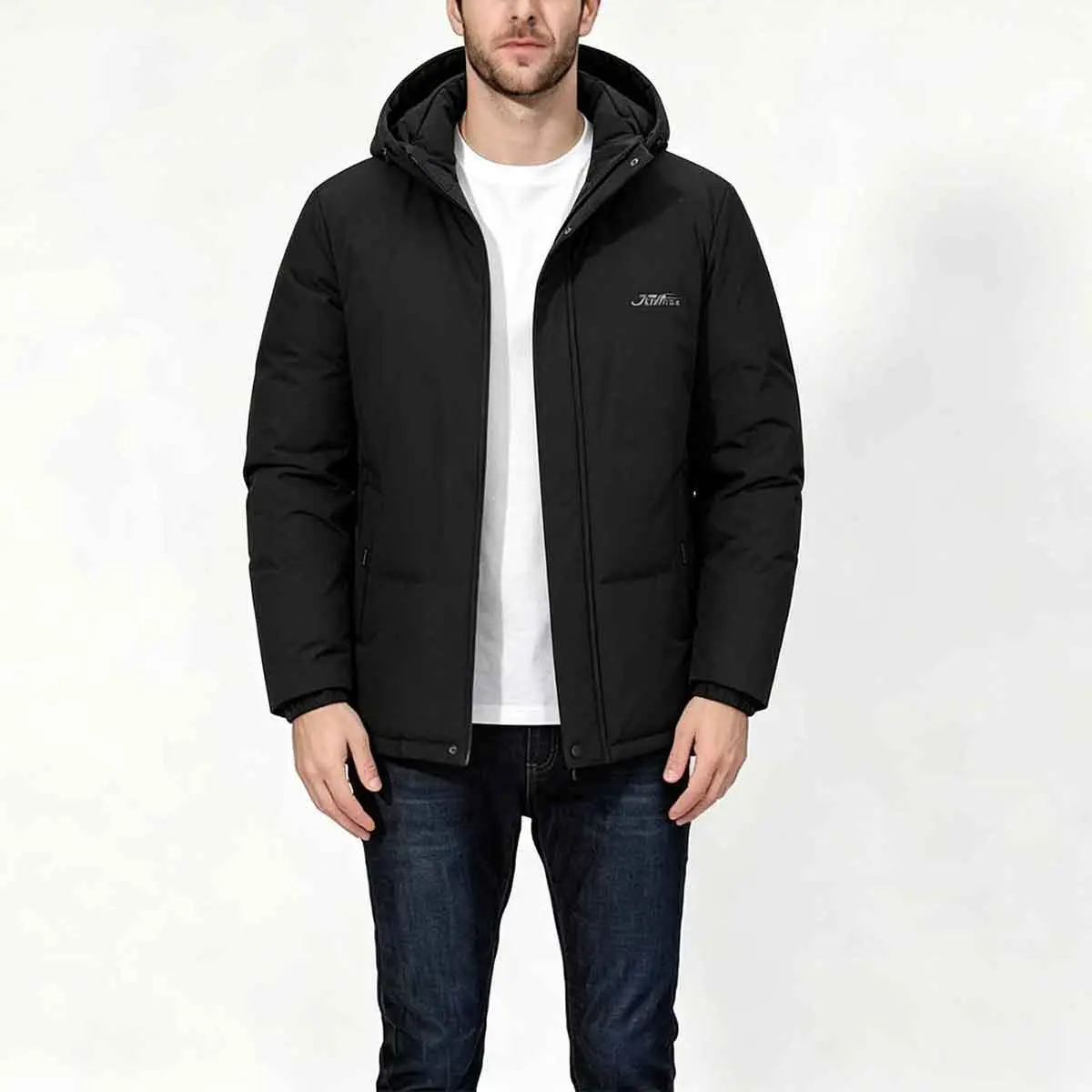 Men's detachable hooded winter padded jacket, windproof and warm zipper warm jacket, solid color casual outdoor jacket, waterproof and lightweight multi pocket cold weather jacket, fashionable hiking camping and driving travel jacket for daily wear in aut