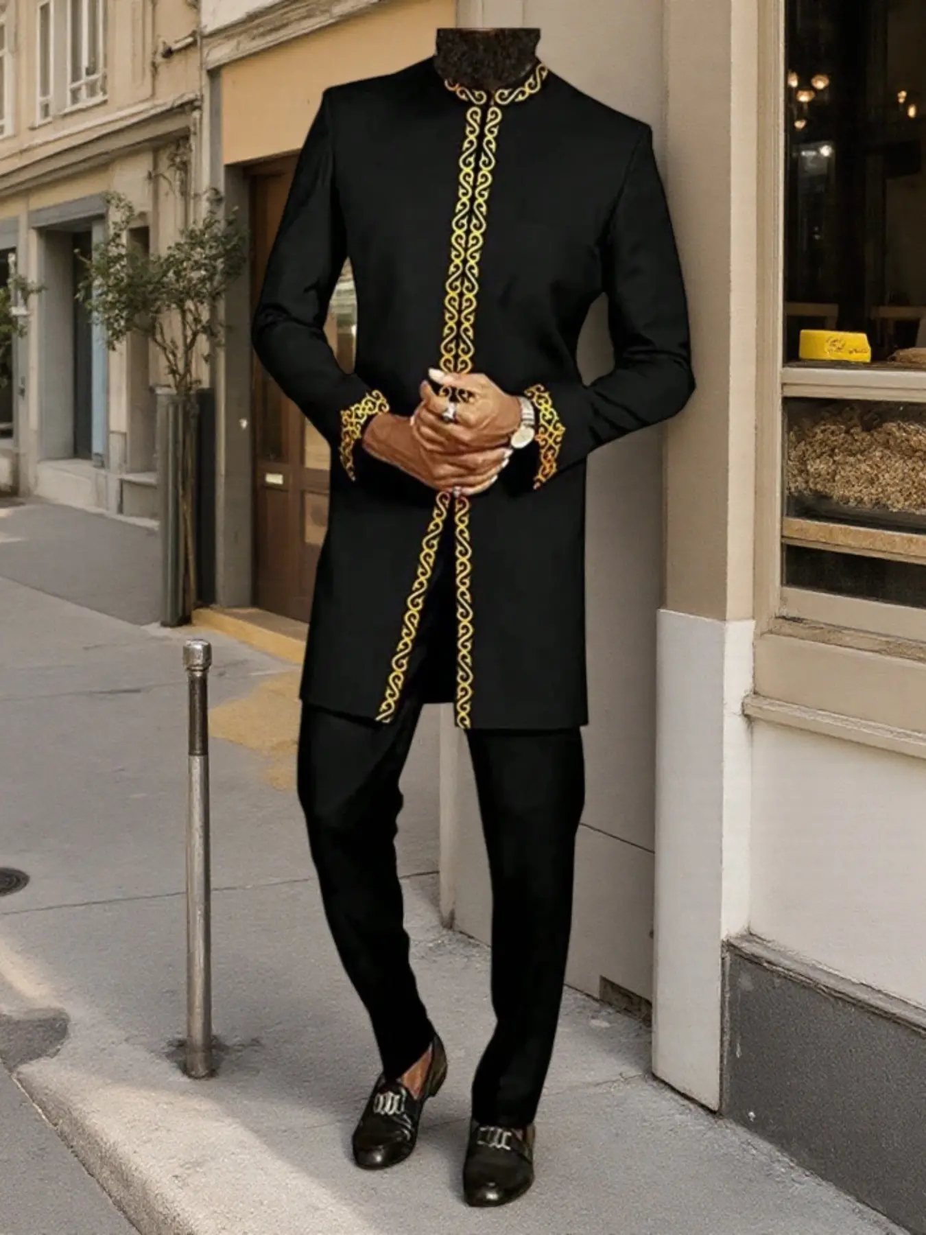 Traditional Muslim African Style Men's Wedding Ready Exclusive 2-Piece Set, Embroidered Shirt and Pants, Elegant Festive Traditional Clothing for Festivals and Parties Pants Set Outfit