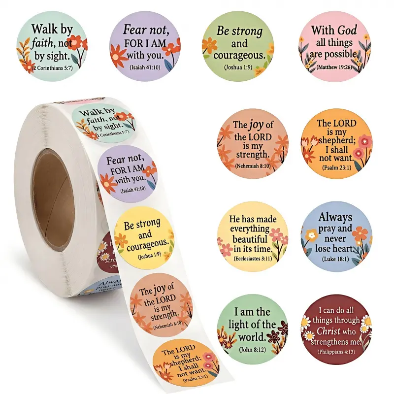 500Pcs Bible Verse Round Stickers Floral Inspirational Quotes Decorative Labels for Gift Packaging Journals Scrapbooking Circle Labels