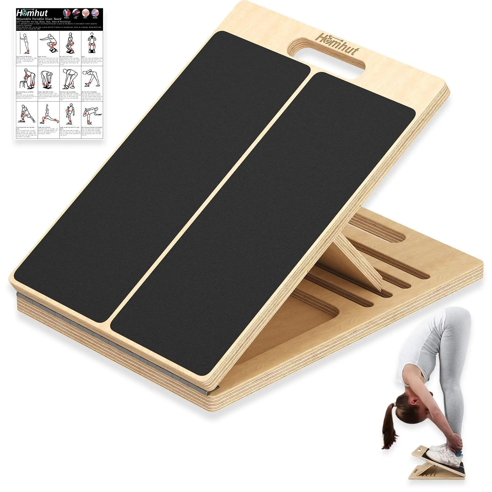 Home Fitness Wooden Stretch Board 5 Angle Adjustment Foot Relax Calf Stretch Standing Incline Board