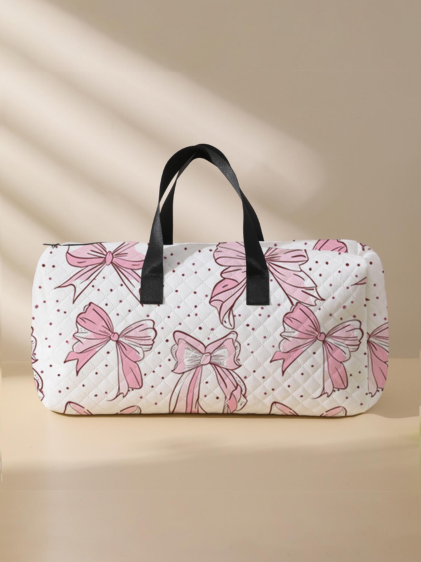 2025 New Style Quilted Bow Pattern Duffle Bag, Large Capacity Travel Bag, Portable Overnight Bag with Shoe Storage, Travel Lightweight Bag, Travel Bag for Women & Girls, Travel Duffels, Traveling Bag, Carry On Luggage