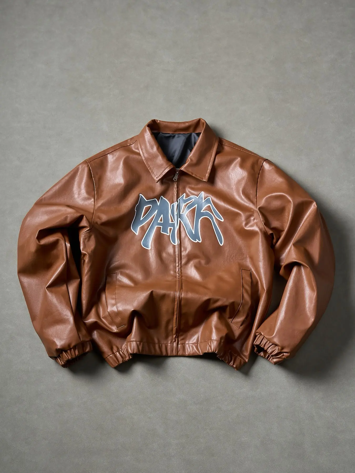 Men's Casual Leather Jacket, Street Fashion Outerwear, Full Zip Closure, Notched Lapel, Letter Design, Lightweight Material, Easy Care, Urban Style