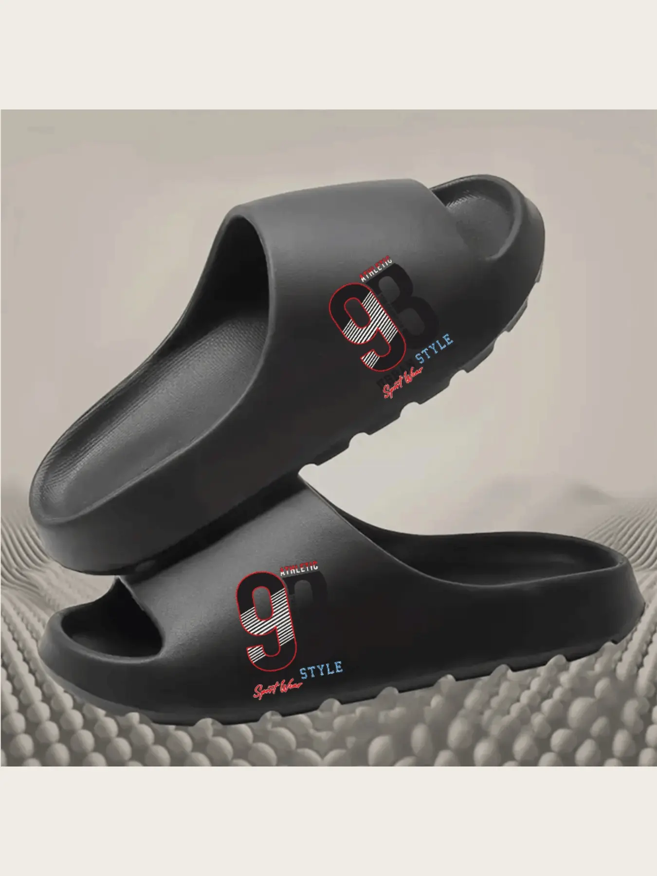 Athletic 93 The Champion Urban Style Sport Wear Slide Slippers, Casual Non-Slip Lightweight Comfortable Open Toe House Slippers for Indoor Outdoor Walking, Trendy Graphic Printed Soft Sole Home Slides For Men Daily Wear