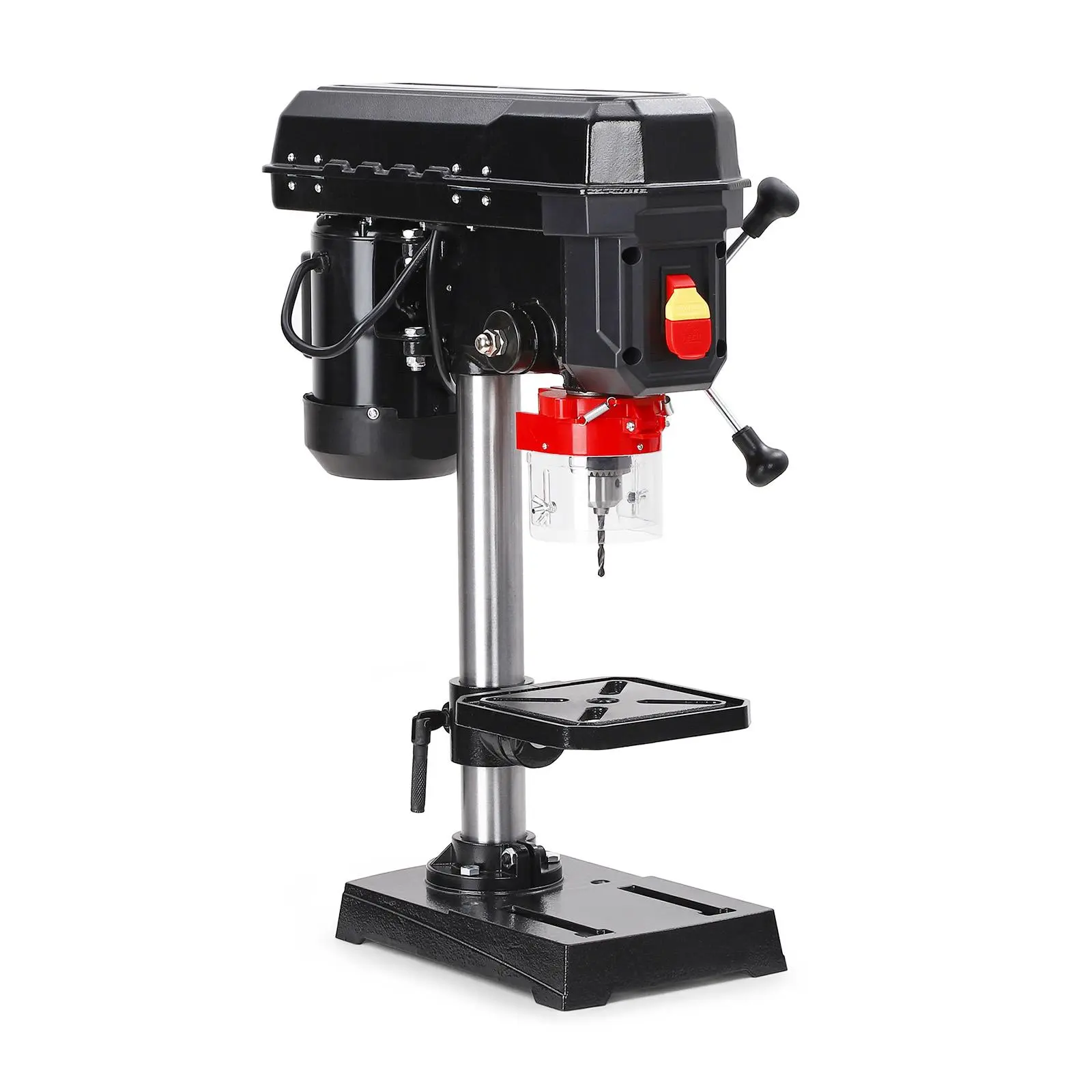 8-Inch Benchtop Drill Press 2.5A Motor 5 Speed Adjustable 740-3100 RPM 0-45° Tilting Worktable 1.5-13mm Quick Change Chuck Cast Iron Base with Work Light Compact Drill Machine for Wood Metal Plastic DIY Workshop Use