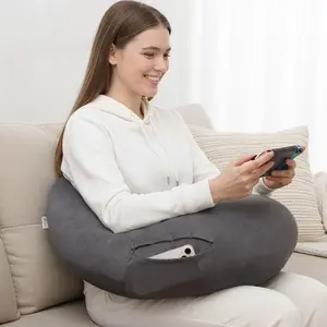 Extra Large Ergonomic Gaming & Reading Pillow with Arm & Elbow Support – U-Shaped Lap Pillow for Adults & Kids, Suitable for Crocheting, Knitting, Nursing, Working in Bed, Washable Suede Cover (Grey)