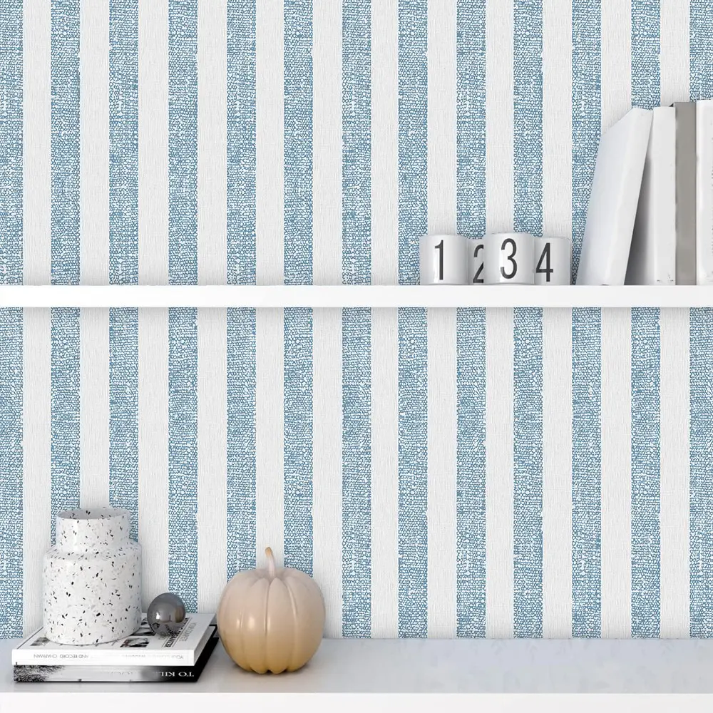 Self-Adhesive Wallpaper, Blue Stripes, Waterproof Oil-Resistant, Modern Mediterranean Style, Easy Peel Off, Home Decor, Striped Wallpaper