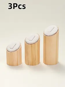Wood Ring Display Stands Set of 3, Slanted Velvet Ring Holder, Multi-Height Jewelry Organizer, Ideal for Photography, Retail, Trade Shows