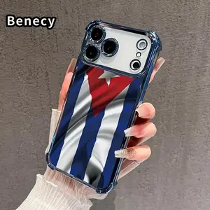 Phone Case Compatible with iPhone 17 Pro Max 16 15 Plus Air 14 13 12 11 E Cuba's Fluttering Flag Four-Corner Drop-Resistant Electroplated Transparent TPU Soft Protective Cover Gift