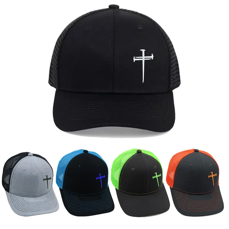 Unisex Cross‑Stitch Embroidered Trucker Baseball Cap, Curved Brim Mesh Back Duckbill Hat, Breathable Adjustable Sun‑Protection Headwear, Lightweight Casual Accessory for Outdoor Sports, Hiking, Travel, Daily Street Wear and Casual Gathering Occasions