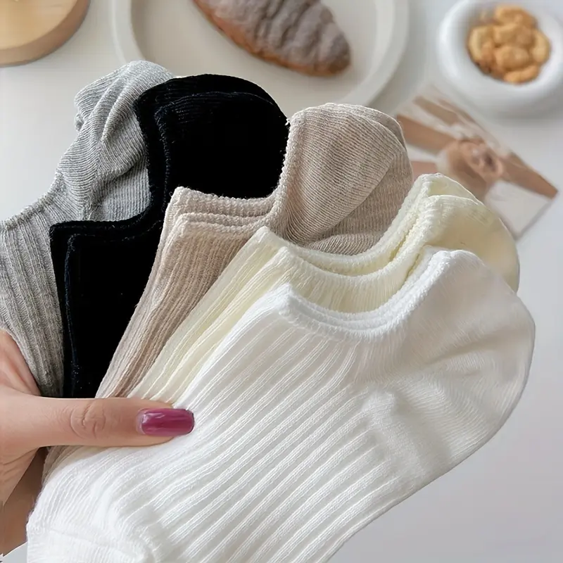 1 Pair/5 Pairs Women's Boat Socks and, with a Shallow Mouth Low Cut Design, Lightweight, Breathable,-Absorbing, Ankle Socks with a Short Tube, Solid Color, Easy to Wear, Soft and Comfortable Women.