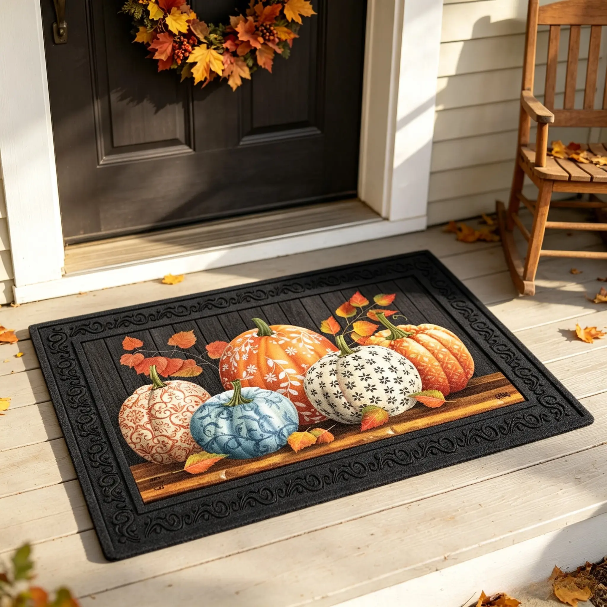 Fall Doormat 30x18 Indoor Outdoor Elegant Pumpkins for Fall Doormat