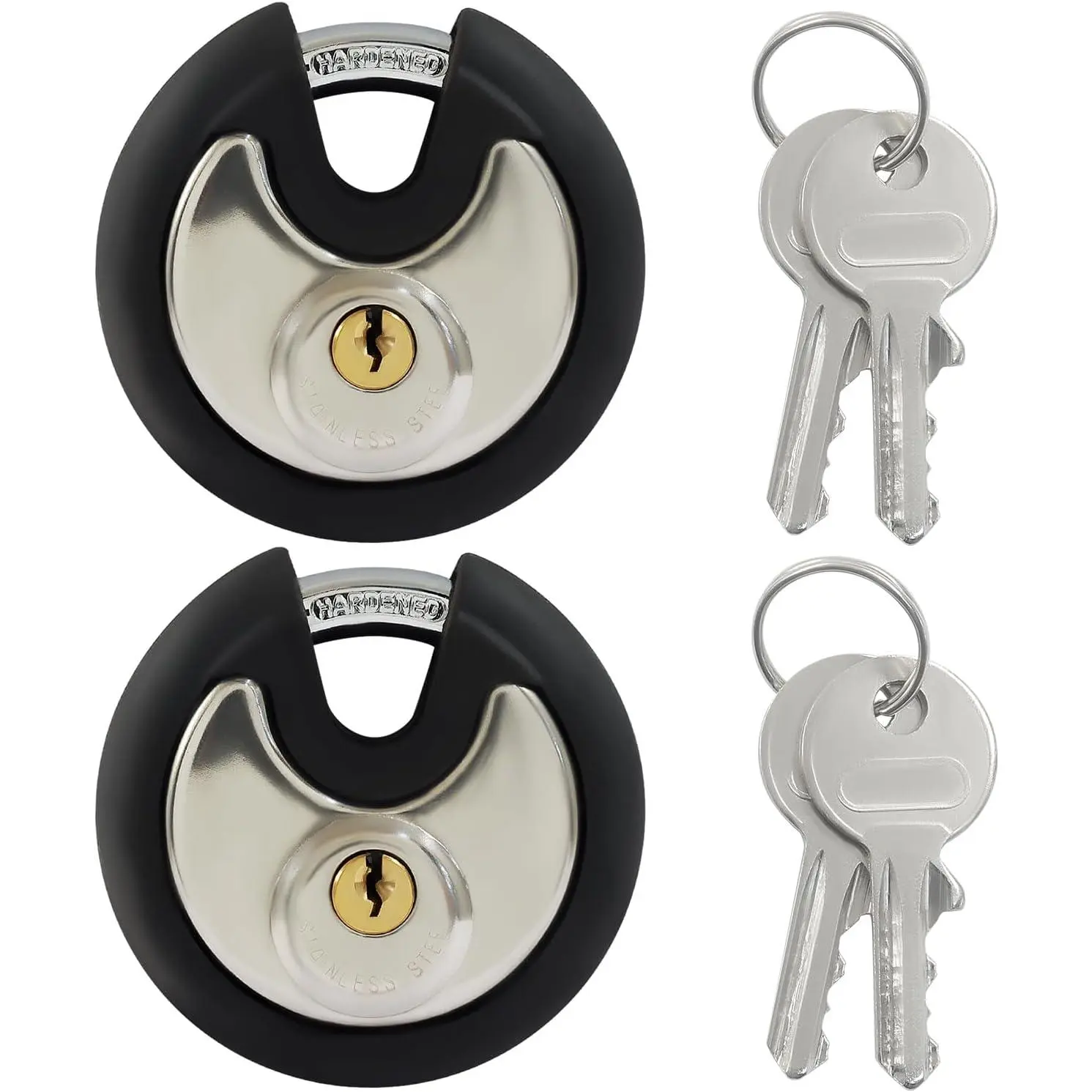 2 Pack 70mm Black Keyed Alike Disc Padlock with Bumper