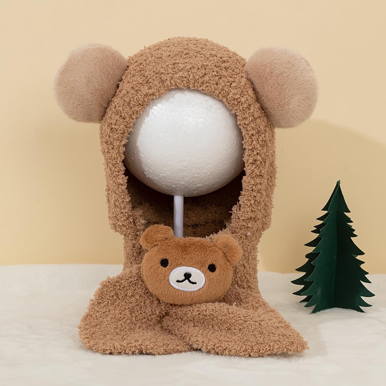 1pc Bear Ear Plush Knit Hat for & - Soft Warm Winter Hat with Scarf, Lightweight Stretchy Animal Design, Mixed Colors, Perfect for Christmas, Halloween, New Year & Everyday Wear, Holiday Gift, Playful Design, Cozy Texture, Winter Hat And Scarf For Boy, Ha