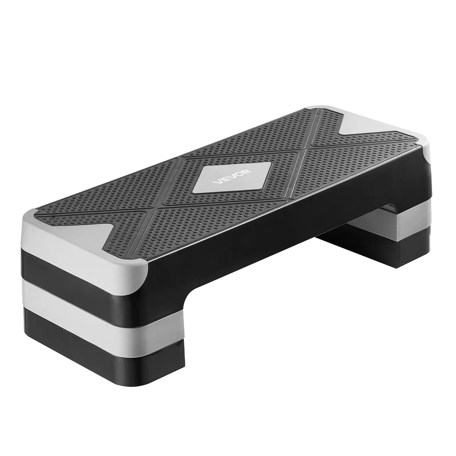 VEVOR 28-in Height-Adjustable Aerobic Exercise Step Platform, with Height Adjuster & 4 Risers, Non-Slip Shock-Absorption Bench for Home Gym Cardio Workouts, Sliding Fit for Athletes to Activate Core, Gray