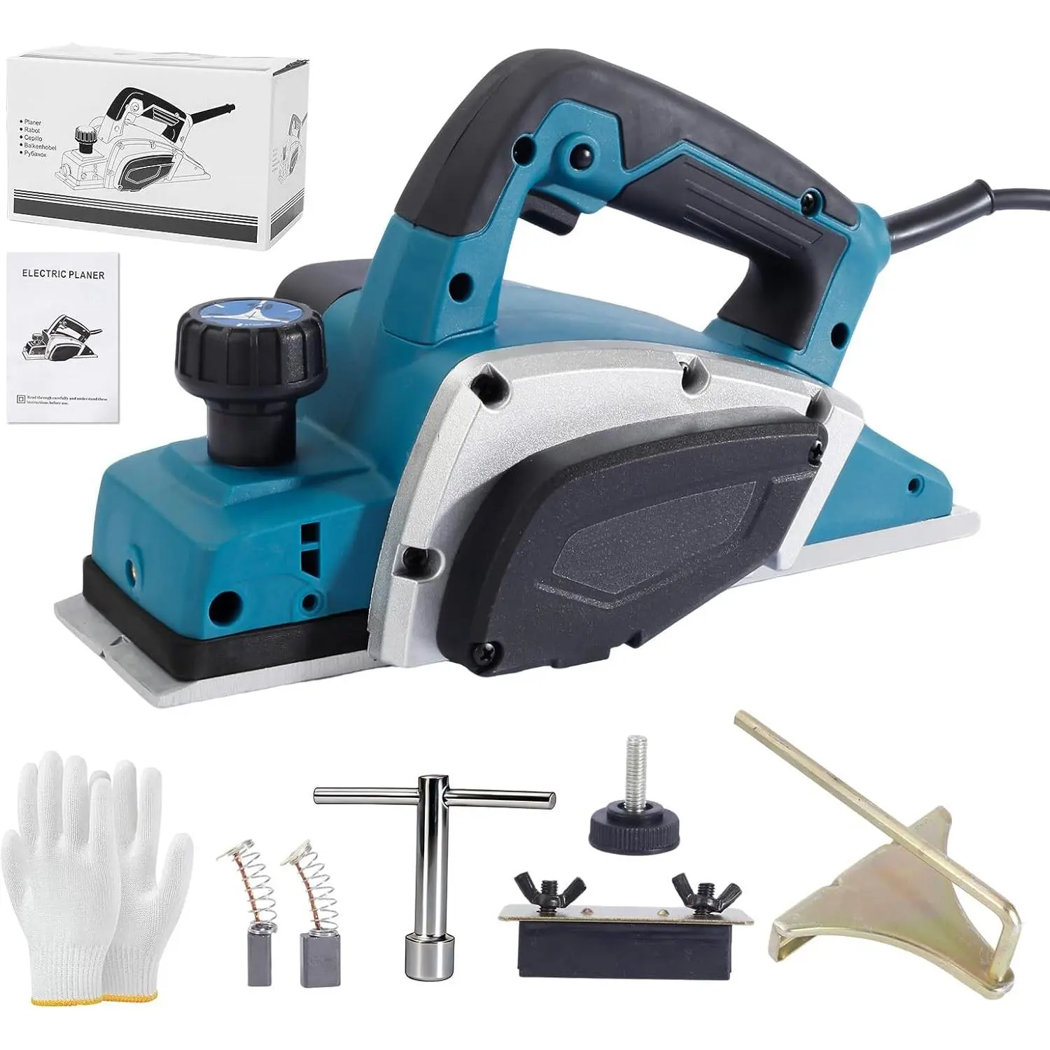 3-1/4 Inch Electric Hand Planer, 16000RPM Power Handheld Planer Adjustable 0-2mm Cutting Depth, Edge Guide & V-Groove Wood Planer for Woodworking Construction DIY