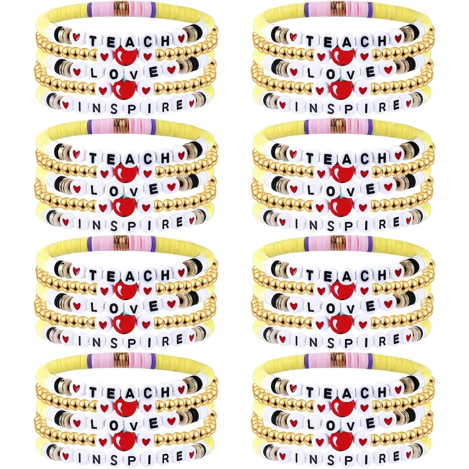 40 count Teacher Pencil Bracelet Teacher Appreciation  Stackable Beaded Bracelets for Women Girls Friendship  Bracelets Women's Stretch Student Gifts