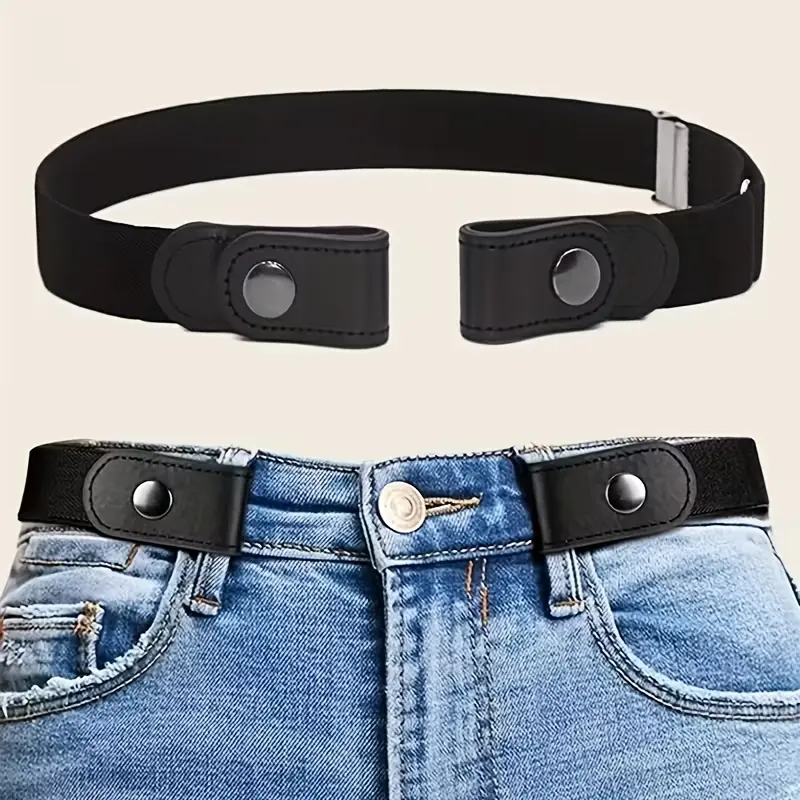 Unisex No-Metal Buckle Invisible Elastic Waist Tie Belt - One-Size-Fit-All Adjustable Stretch Hidden Pant Strap, Lightweight Synthetic PU Leather Accessory for Casual Daily Long Pants