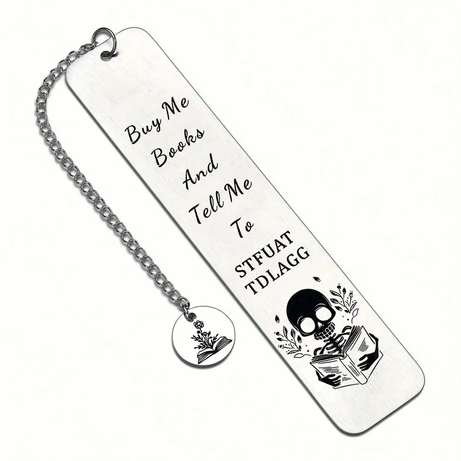 Stainless Steel Skull Reading Book Pattern Bookmark - Durable Metal Reading Accessory for Readers, Students, Casual Cute Fashion Accessory, Engraved, Daily Reading