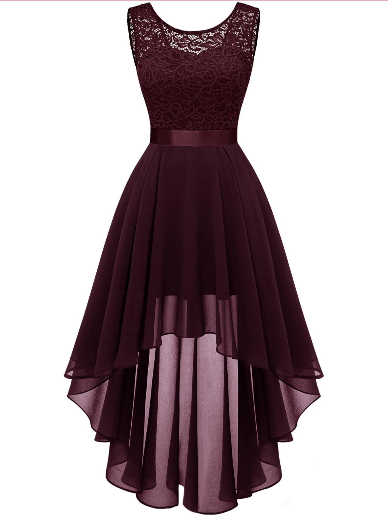 Women's 2024 Trendy Lace Tie Back High Low Bridesmaid Dress, Quince Dress, Summer Clothes Women, Solid Color Prom Dress for Party, Birthday Dress, Fall Outfit