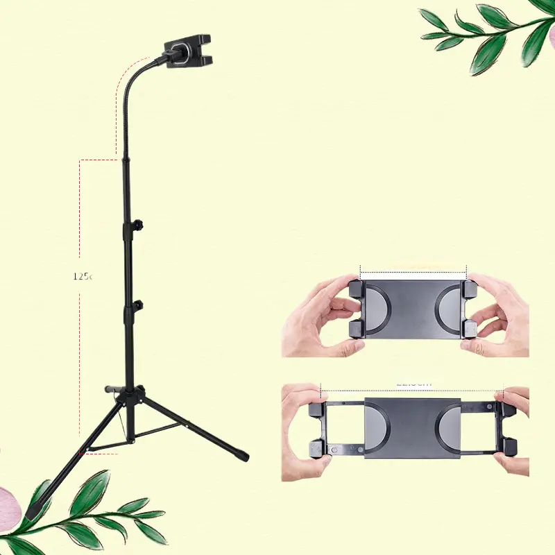 Floor Tripod Stand With Flexible Gooseneck Adjustable Holder For Tablet IPad Phone Watching Videos Live Streaming Support Bracket