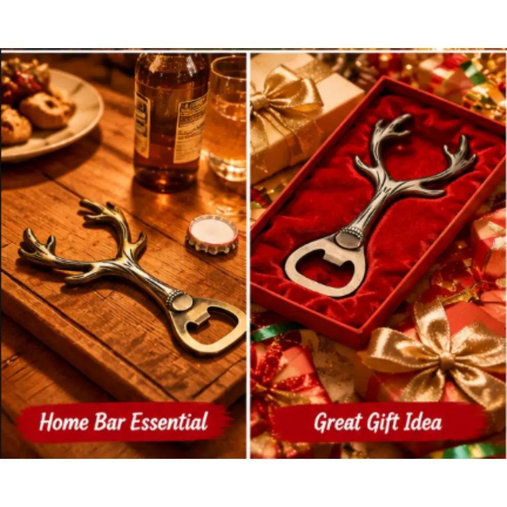 2-piece Antler Bottle Opener Set, Creative Christmas Barware, Home Beer Opener, Cocktail Corkscrew, Vintage Style Bottle Opener, Holiday Gift