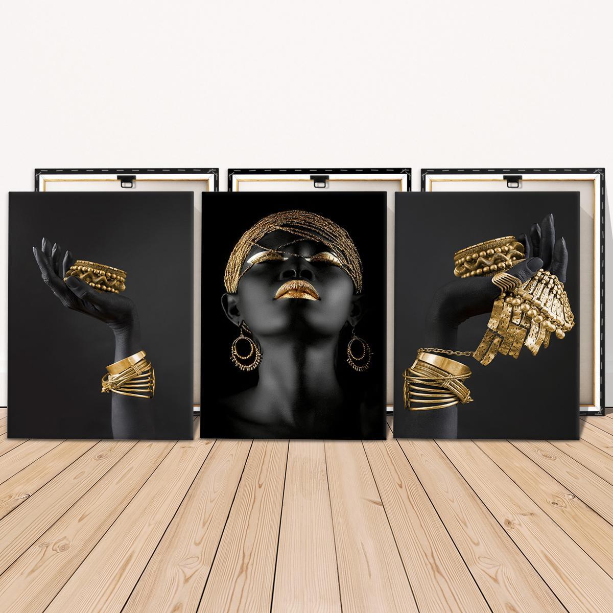 Wooden Framed Canvas Painting, 3 Counts/set Modern Art Wall Decoration, Artistic Fashion Figure Pattern Wall Art for Home Living Room Bedroom Office