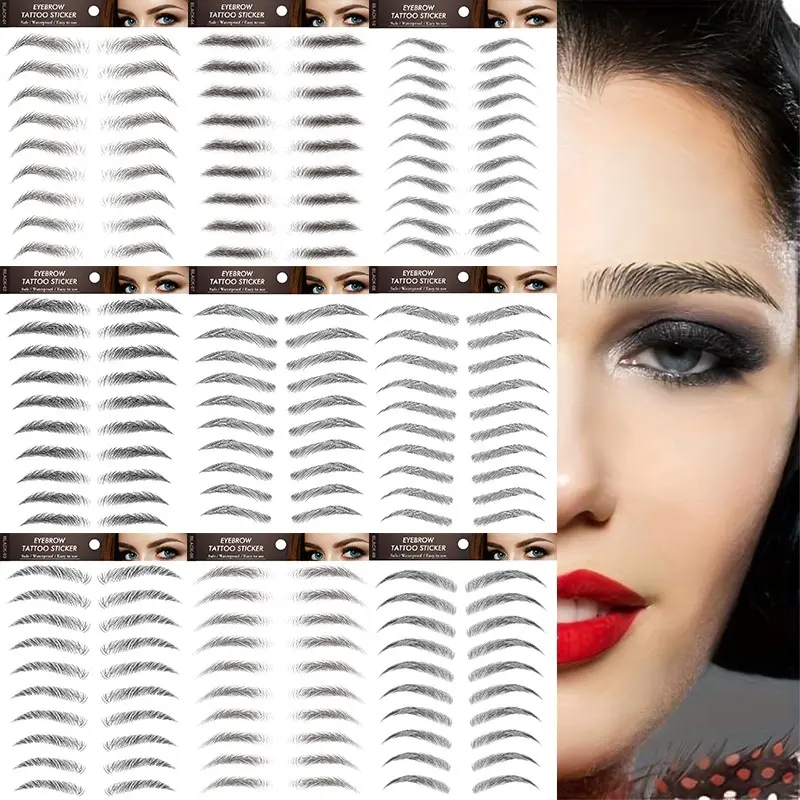 9 Pcs Waterproof Brow Temporary Tattoo Stickers, Eyebrow, Realistic Effect, Elegant, Long-Lasting, Easy Application and Removal, Ideal for Daily Makeup