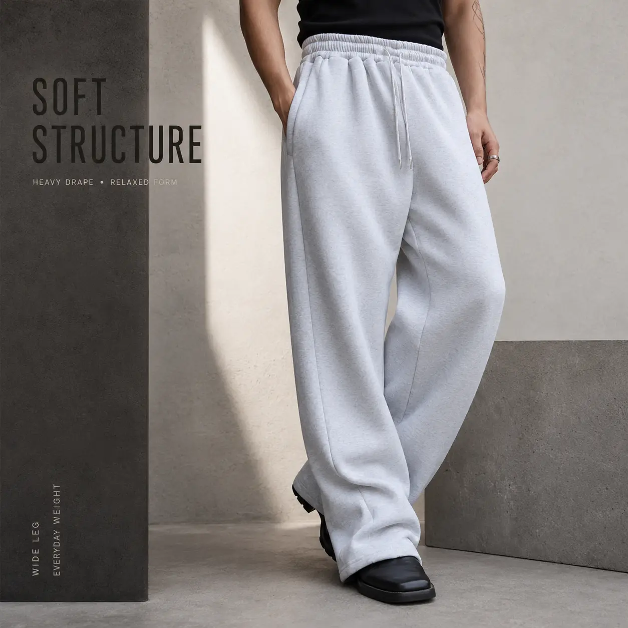 Men Heather Gray Baggy Wide Leg Sweatpants Elastic Drawstring High Waist Streetwear Loose Casual Trousers
