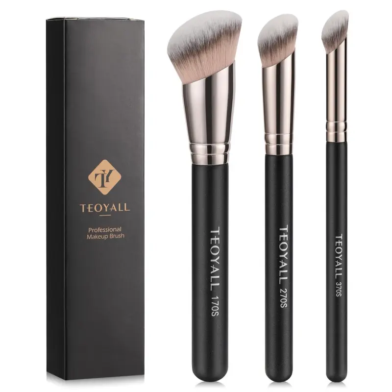 3-Piece Angled Synthetic Kabuki Face Makeup Brush Set - 170S/270S/370S Bristles for Buffing, Blending Liquid, Cream, Powder Cosmetics : Beauty & Personal Care