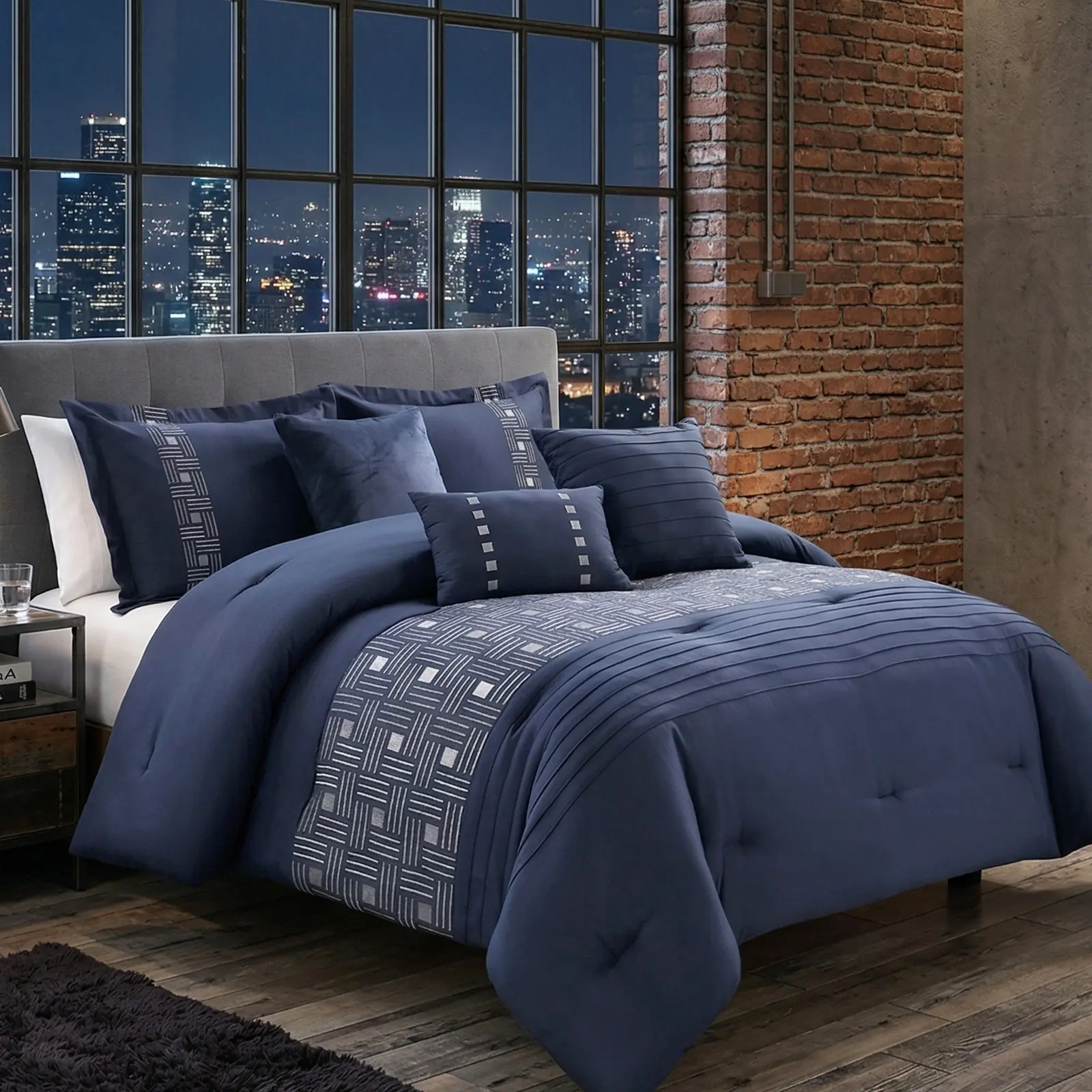 6PC Navy Blue Comforter Set Queen King - Luxury Classic Transitional Bedding Set with 3 Decorative Pillows - Ultra Soft Overfilled Quilt Set for Bedroom, Hotel, Guest Room