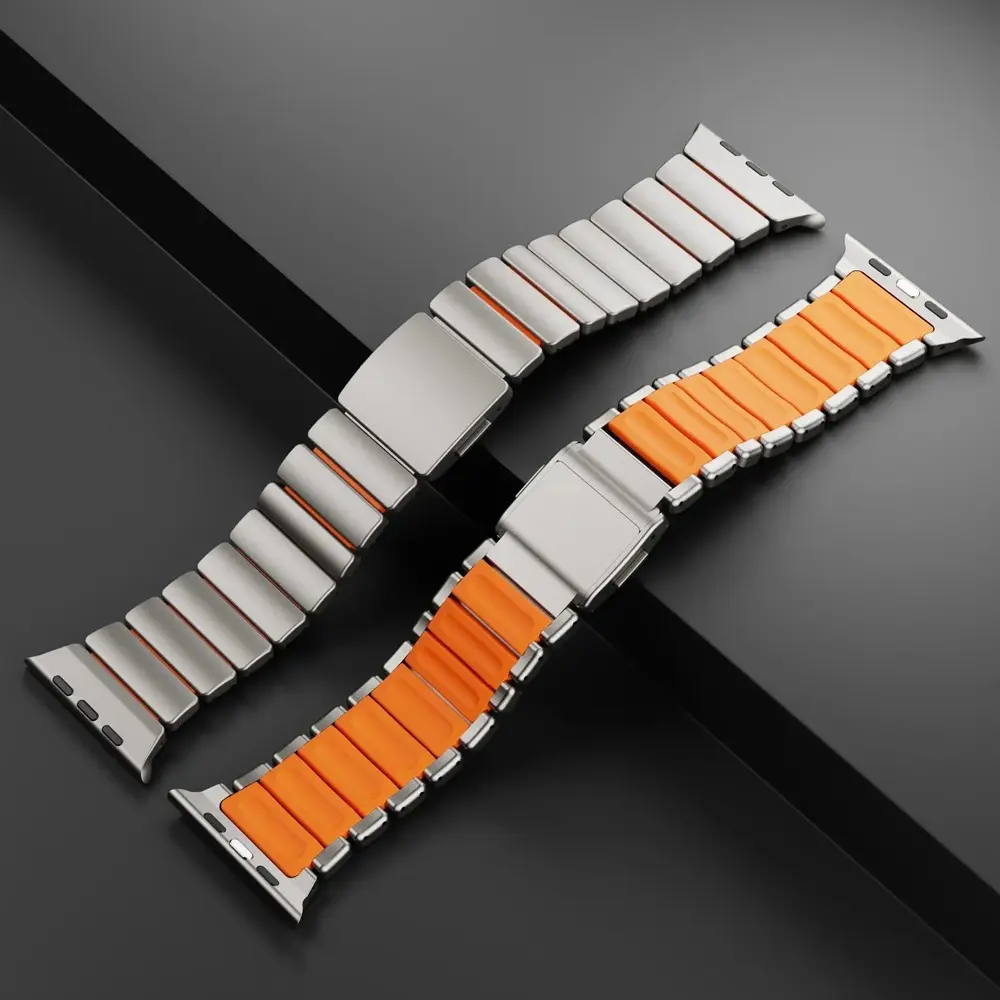 Metal Rubber Magnetic Strap For Apple Watch Bands Ultra 3 2 49mm Strap For iwatch Series 11 10 9 8 7 6 5 4 SE 46mm 45mm 44mm Watchband Bracelet Wristband Men Smart Watch Straps Smartwatch Replacement Straps Smartwatch Accessories