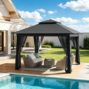 11x11 Pop-Up Gazebo Tent, with Mosquito Net, Instant Setup Gazebo, Party Tent with Rolling Bag, Pop-Up Canopy Tent, Suitable for Parties, Patio, Lawn, Backyard, Garden, Terrace, Gray