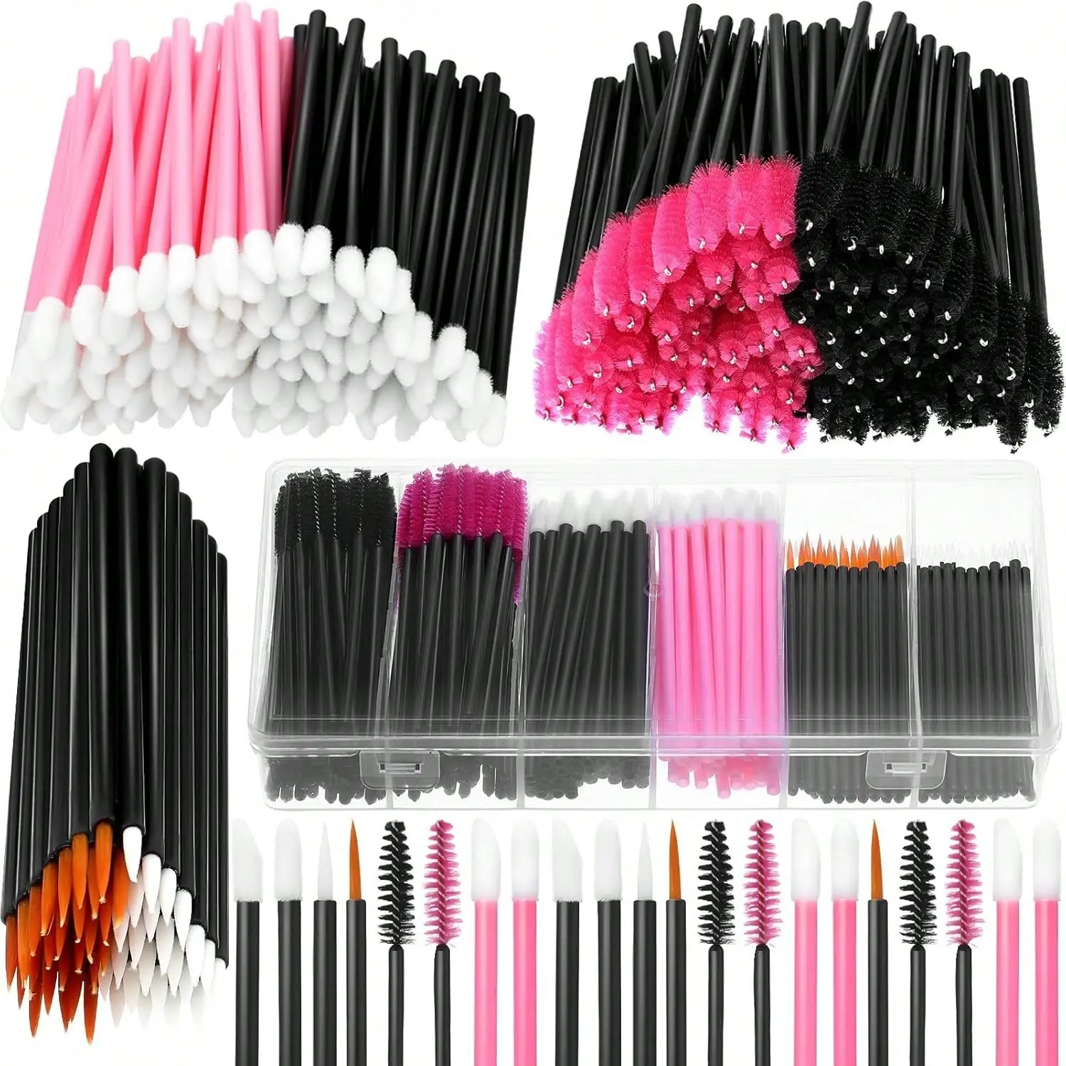 301-Piece Disposable Makeup Tool Set, Includes 100 Eyeliner Brushes, 100 Mascara Brushes, 100 Lipstick Brushes, Perfect Christmas Gift, Cosmetics Brushes Set