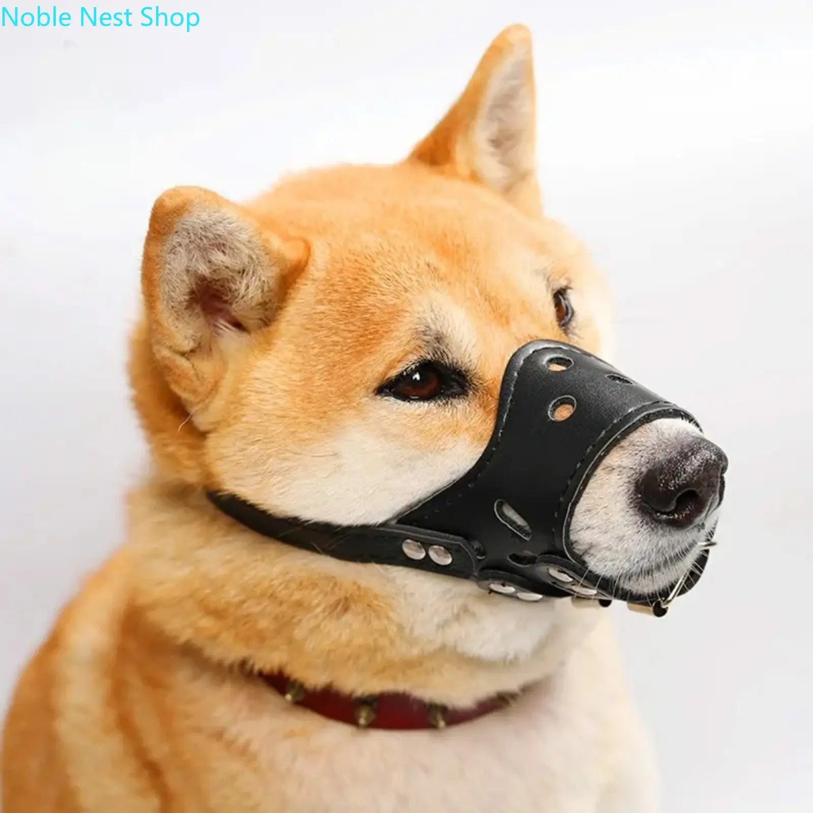 Adjustable PU Leather Dog Muzzle, Anti-Biting Anti-Barking Anti-Chew Mouth Cover Comfortable Pet Safety for Small Medium Large Dogs Walking Training Grooming