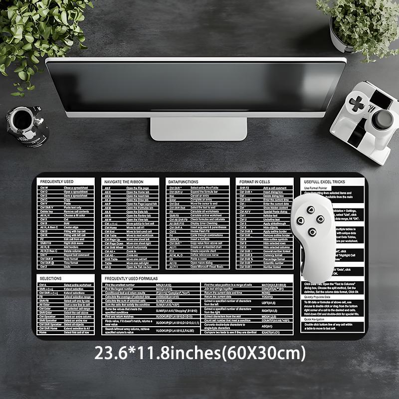 Excel Shortcuts Cheat Sheet Large Gaming Mouse Pad, Multi-size Non-slip Rubber Pad, Desktop Decoration Protection Pad for Laptop, Desktop Computer Games