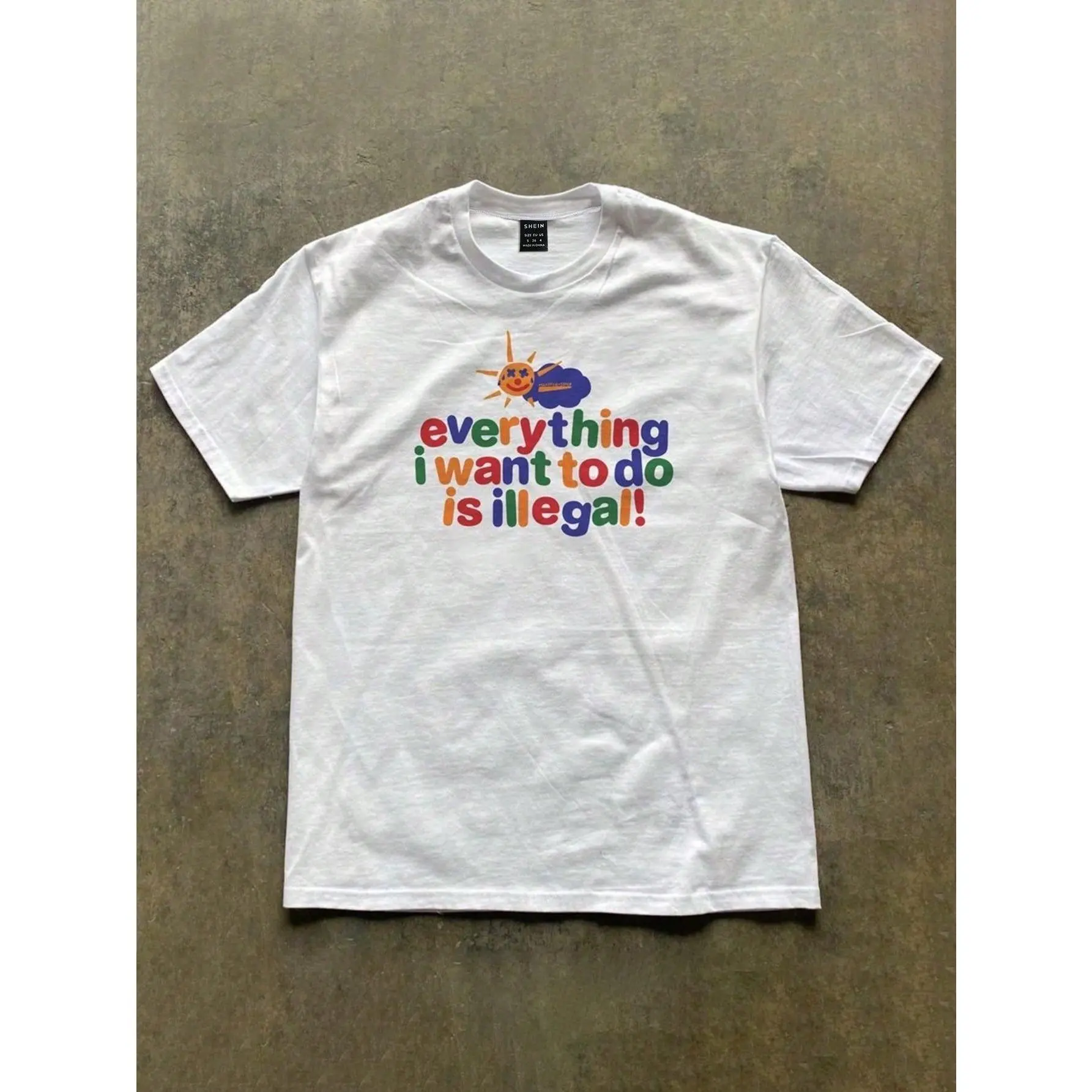 Casual Colorful Slogan Print Short Sleeve T-Shirt, Spring/Summer