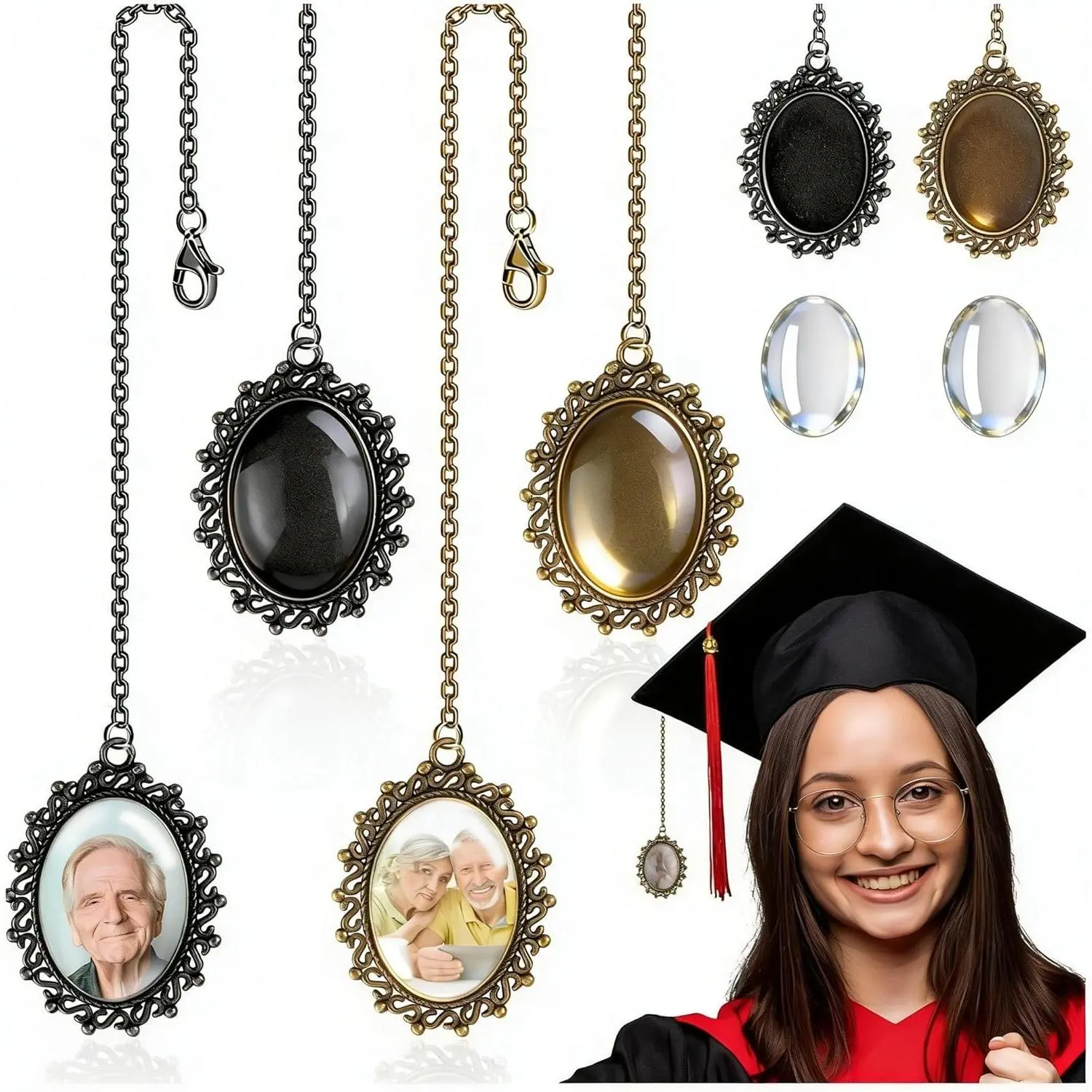 4-Pack Personalized 2026 Graduation Tassel Photo Charm - Custom Memorial Cap Charms, Picture Pendant Gift for Class of 2026 Graduates